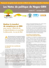 Réaliser le transfert de compétences en GRN pour assurer l’effectivité de la décentralisation et consolider la démocratie – Le cas du Mali